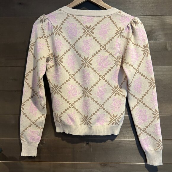 HEARTLOOM Shadow Rose Thorn Grid Cardigan Sweater Top S ~ NEW! - Picture 3 of 4